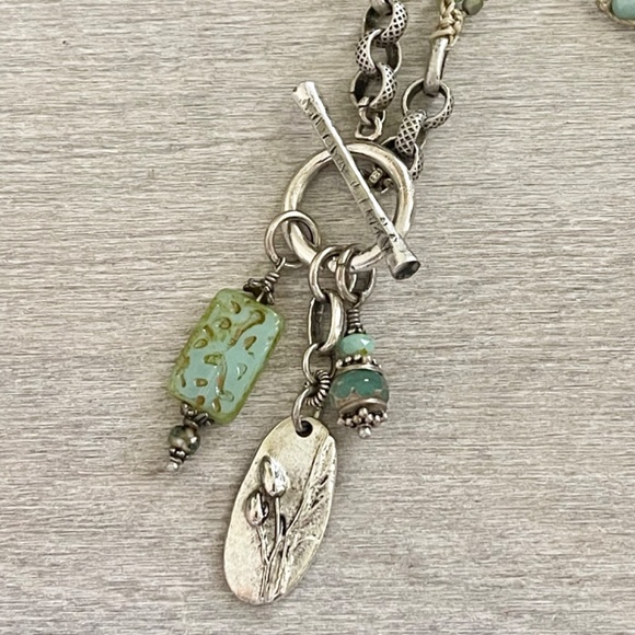 ARTISAN OOAK Sea Green Beaded Crocheted Necklace with Specialty Accents & Charms - Picture 5 of 11